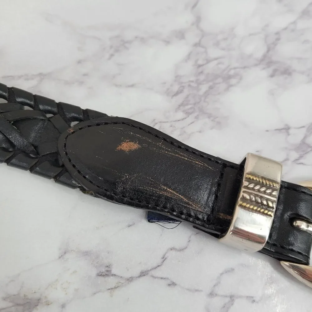 Roundtree & Yorke Black Woven Leather Belt with Silver & Gold Toned Conchos